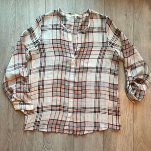 Joie Plaid Silk Long Sleeve Buttondown Blouse